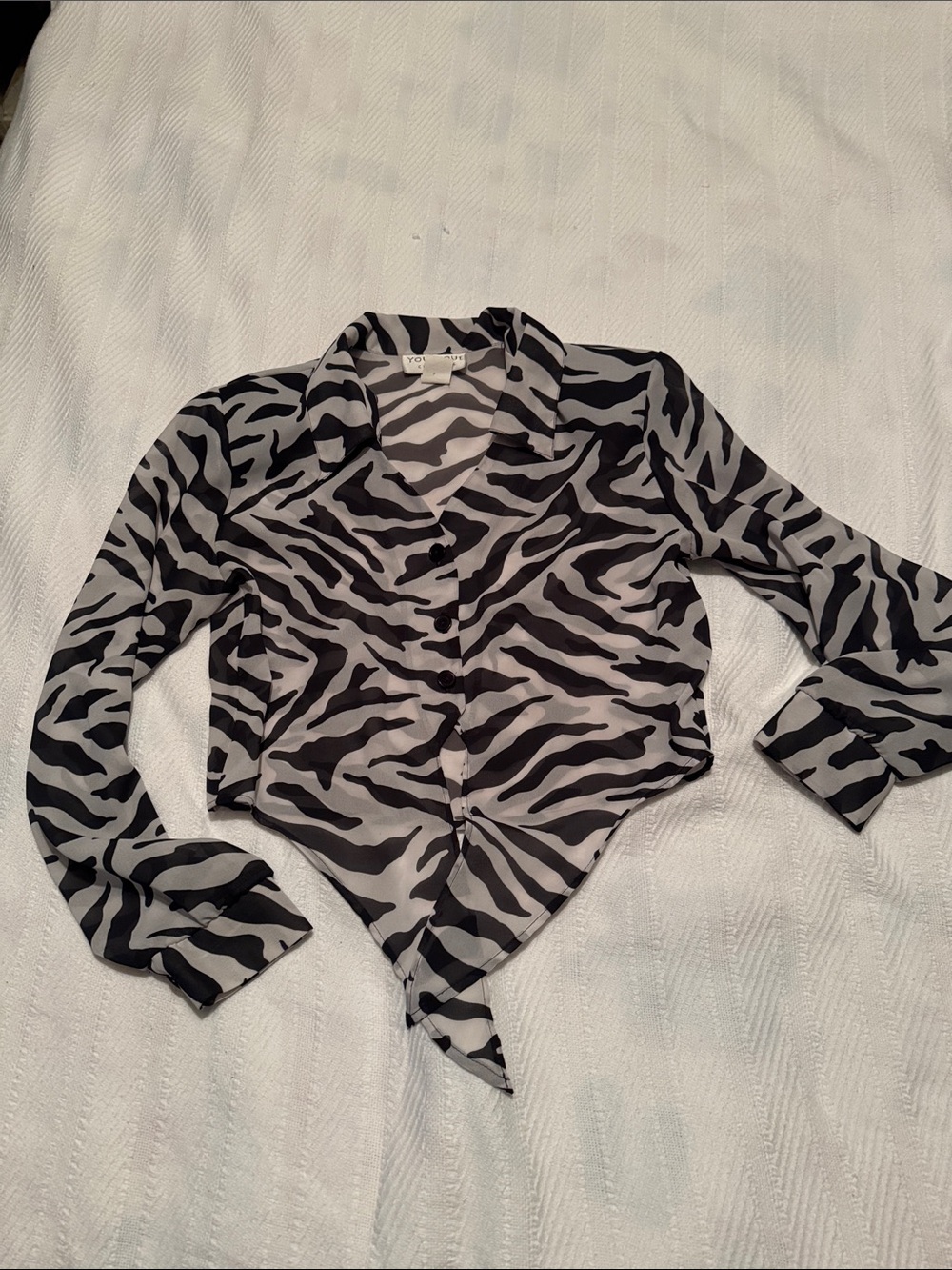 Vintage Younique Zebra Print Tie-Hem Blouse in Black & White